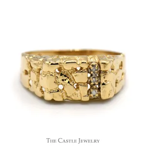 Diamond Accented Nugget Designed Ring in 10k Yellow Gold
