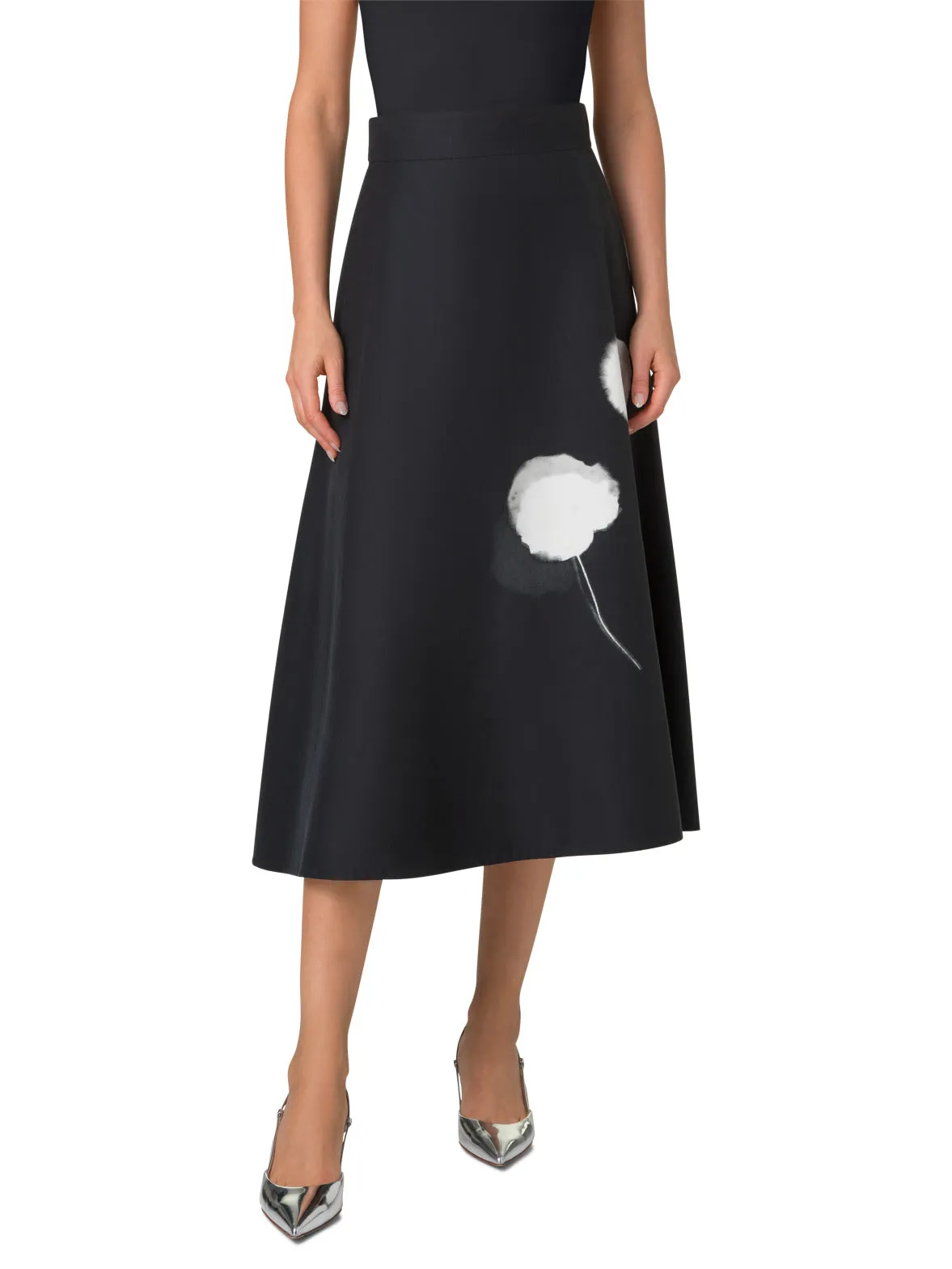 Double-Face Midi Skirt with Dandelion Print