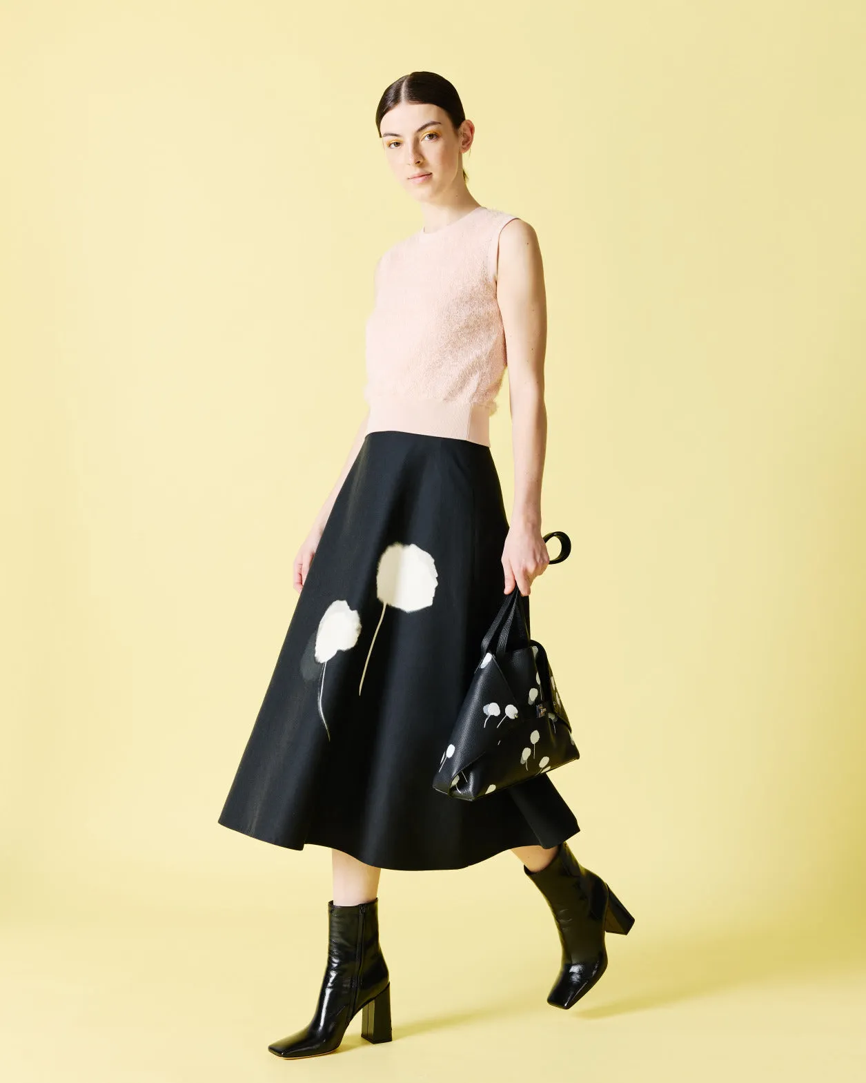 Double-Face Midi Skirt with Dandelion Print