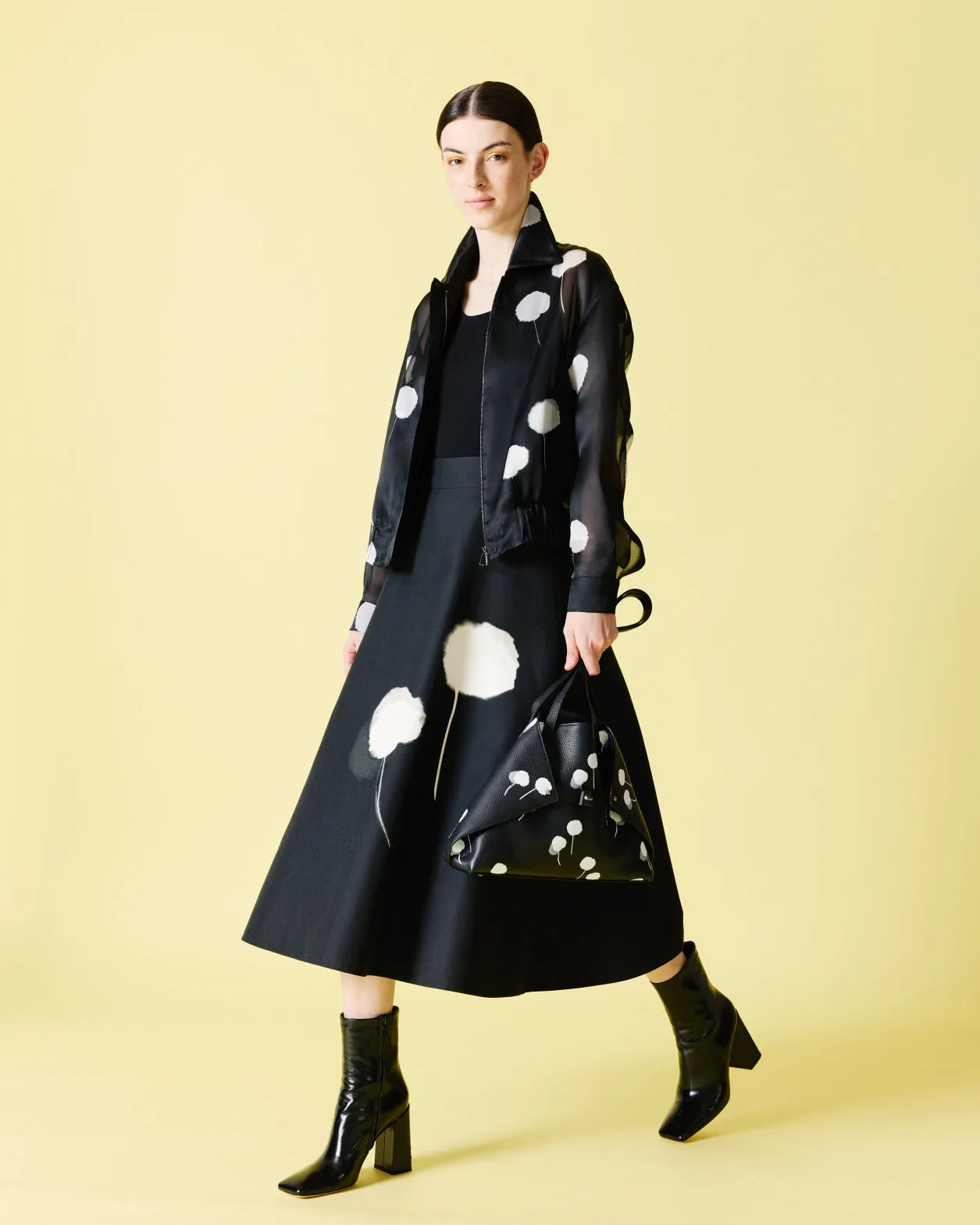 Double-Face Midi Skirt with Dandelion Print