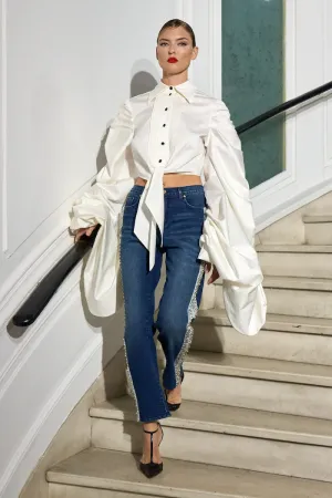 Draped Long Sleeve Tuxedo Top