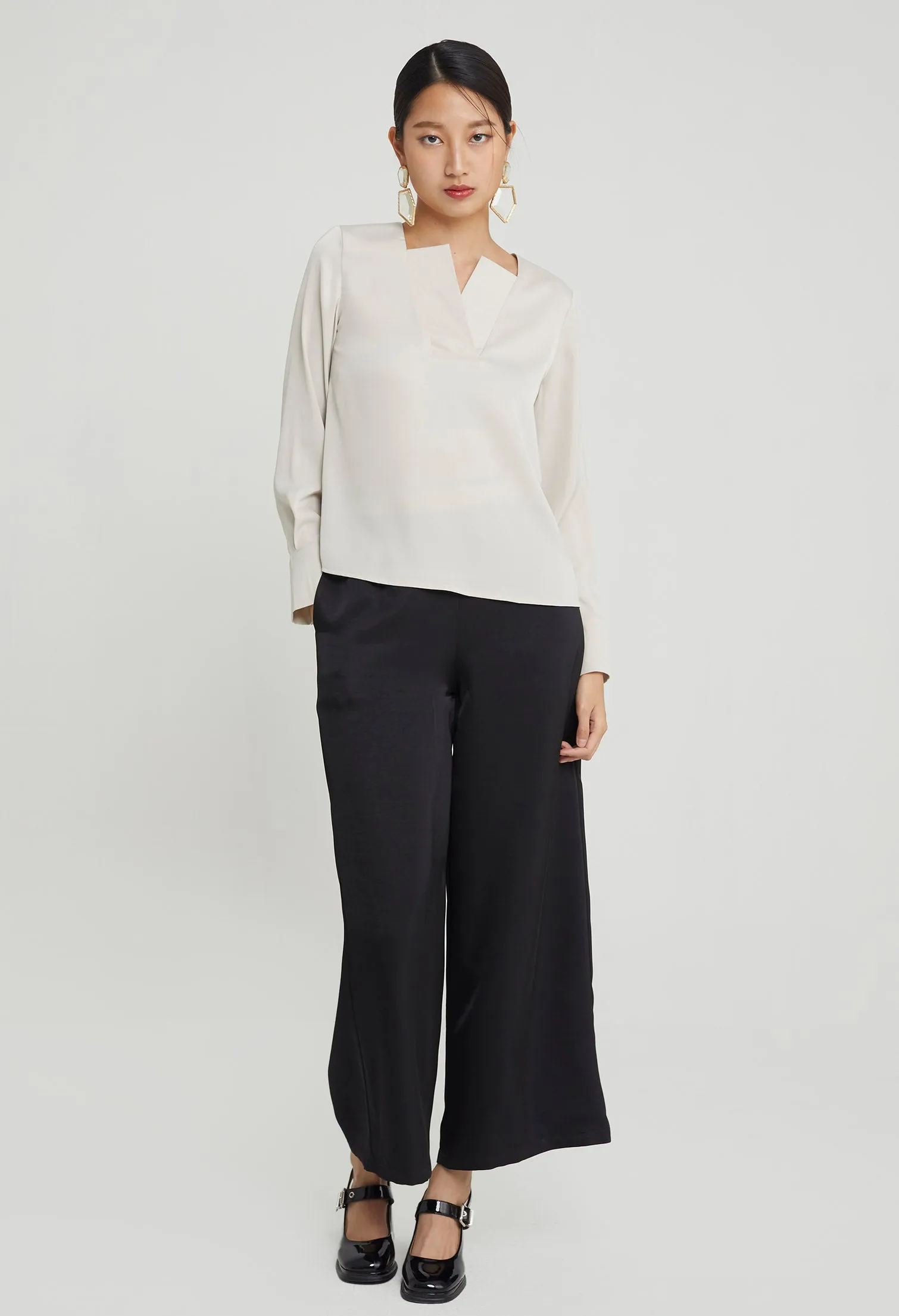 Duchess Satin Reversed Collar Top