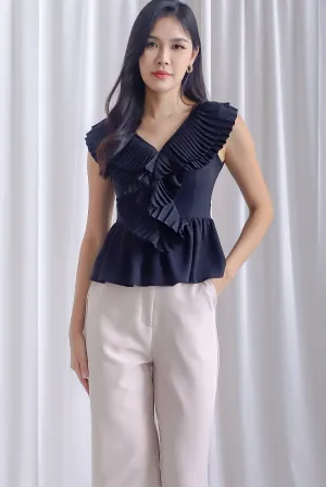 Elisa Pleated Peplum Top In Black