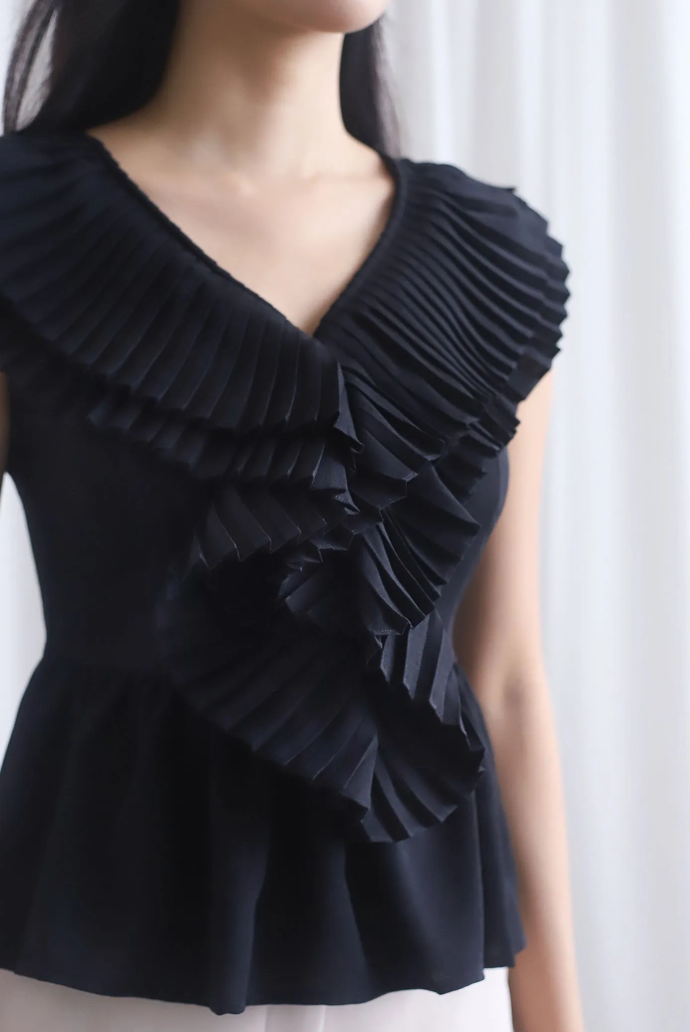 Elisa Pleated Peplum Top In Black