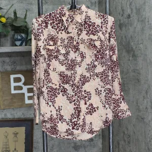Equipment Womens Button Up Silk Animal Print Long Sleeve Shirt Pink Leopard XS