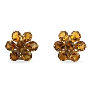 Estate 18k Yellow Gold Floral Citrine Stud Earrings