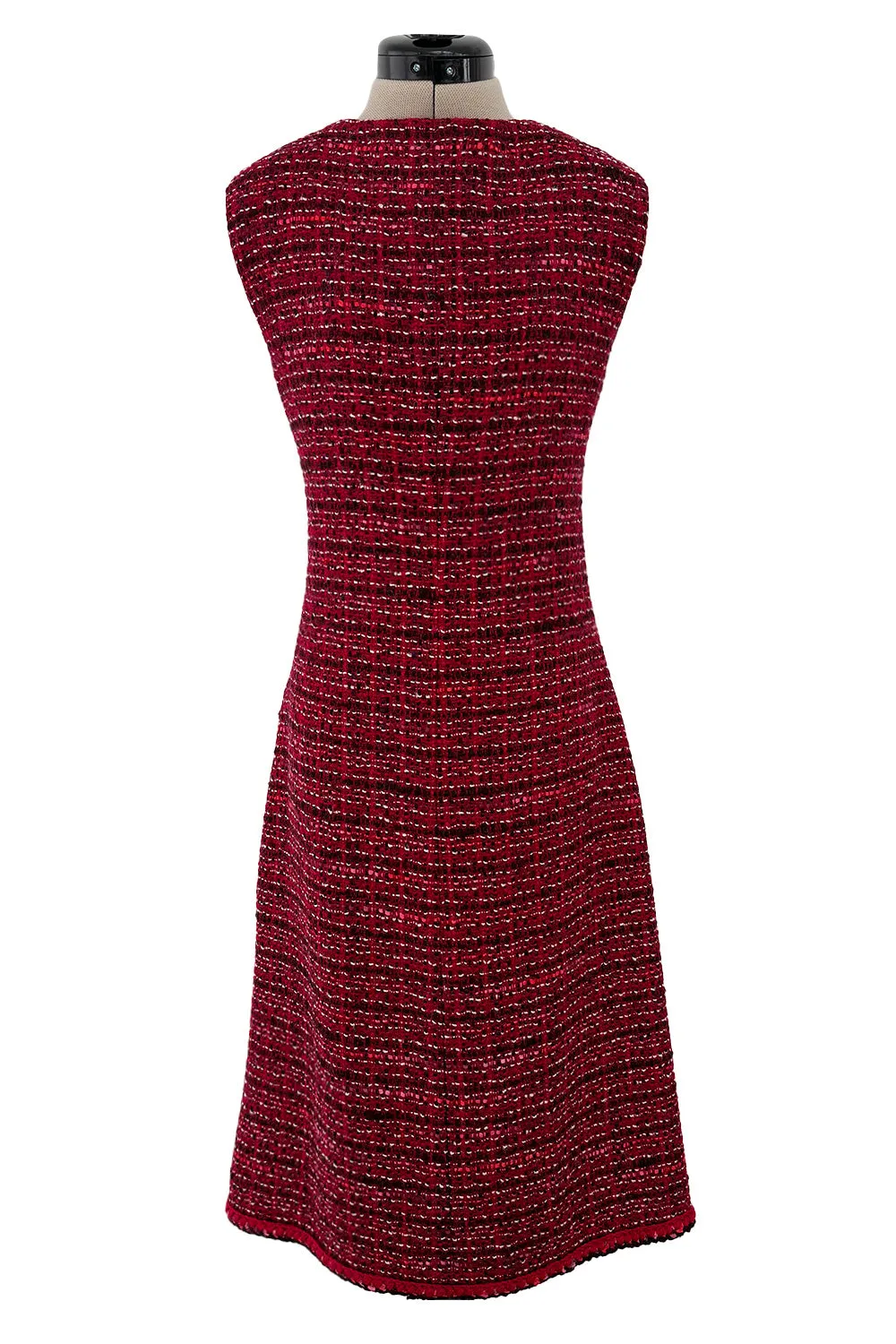 Fall 2001 Chanel by Karl Lagerfeld Deep Red Tweed Dress & Jacket Set