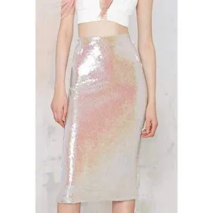Fashionable Pink Sequins Elastic Waist Skirt For Women - Pink S