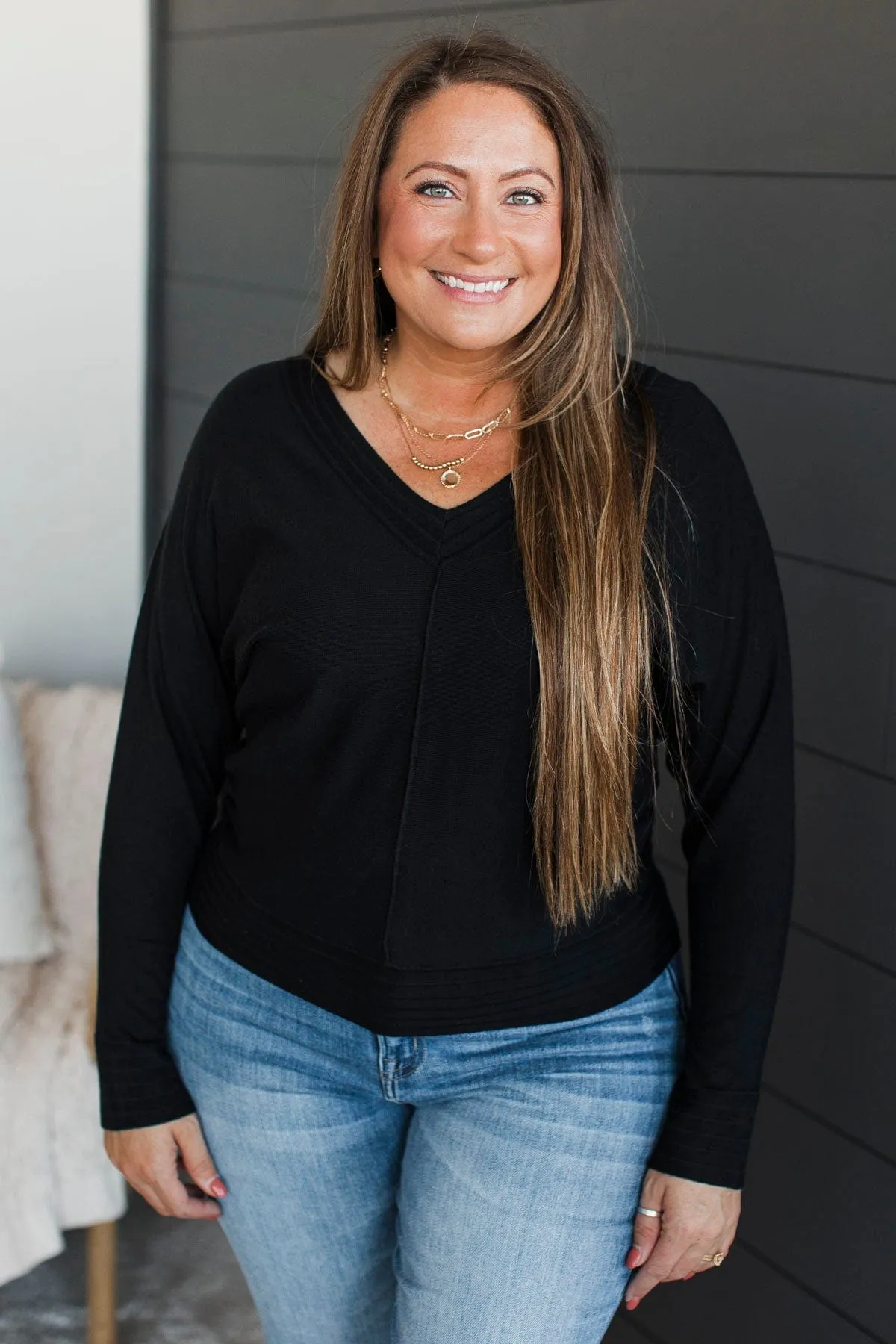 Favorite Times V-Neck Sweater- Black