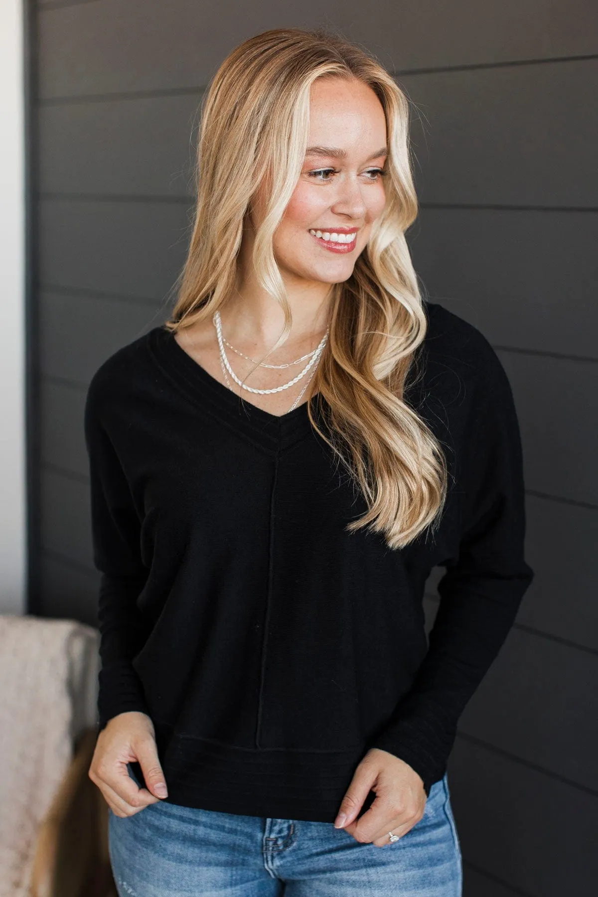 Favorite Times V-Neck Sweater- Black