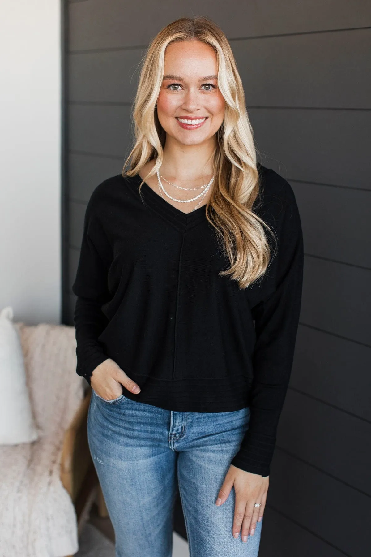 Favorite Times V-Neck Sweater- Black