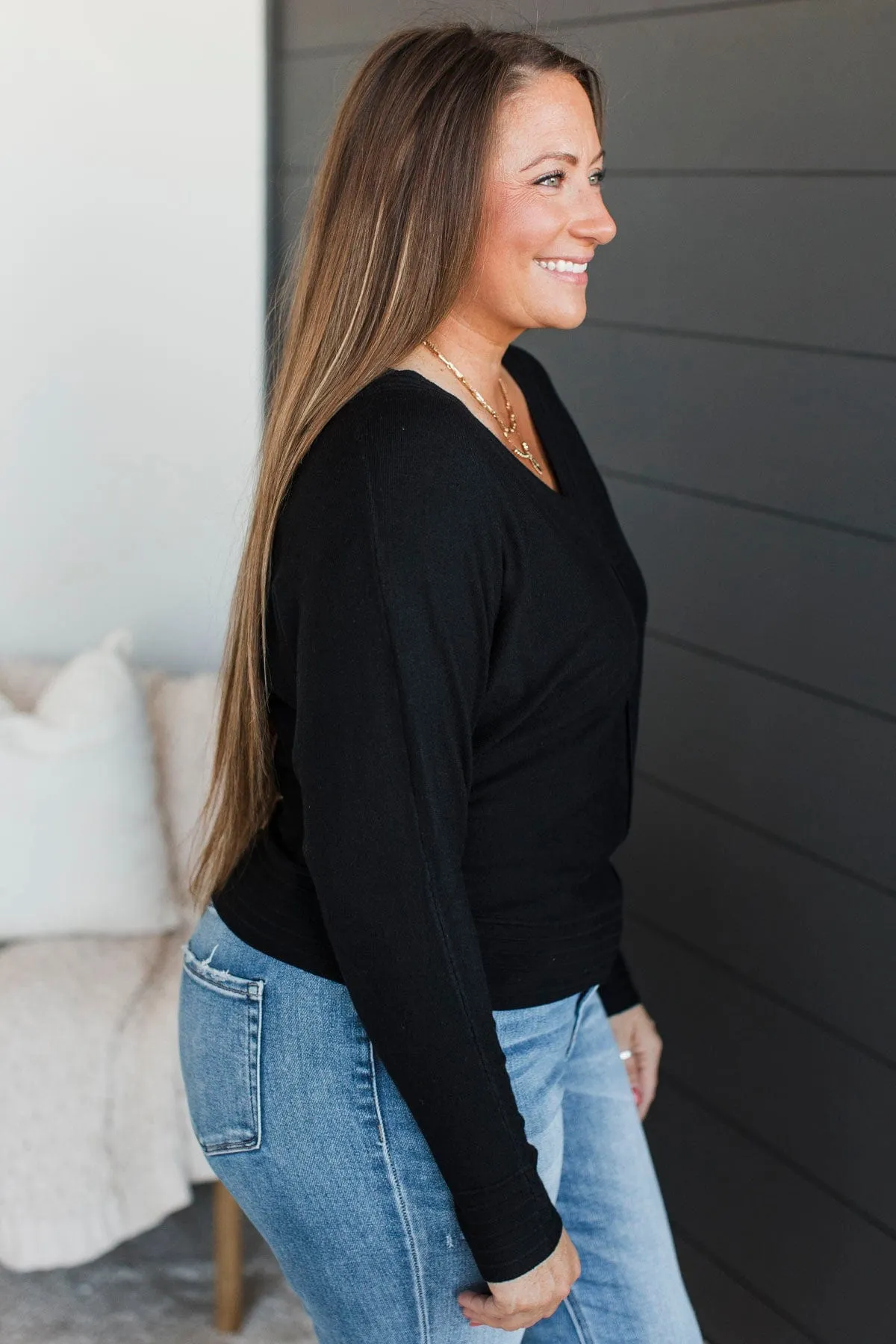 Favorite Times V-Neck Sweater- Black
