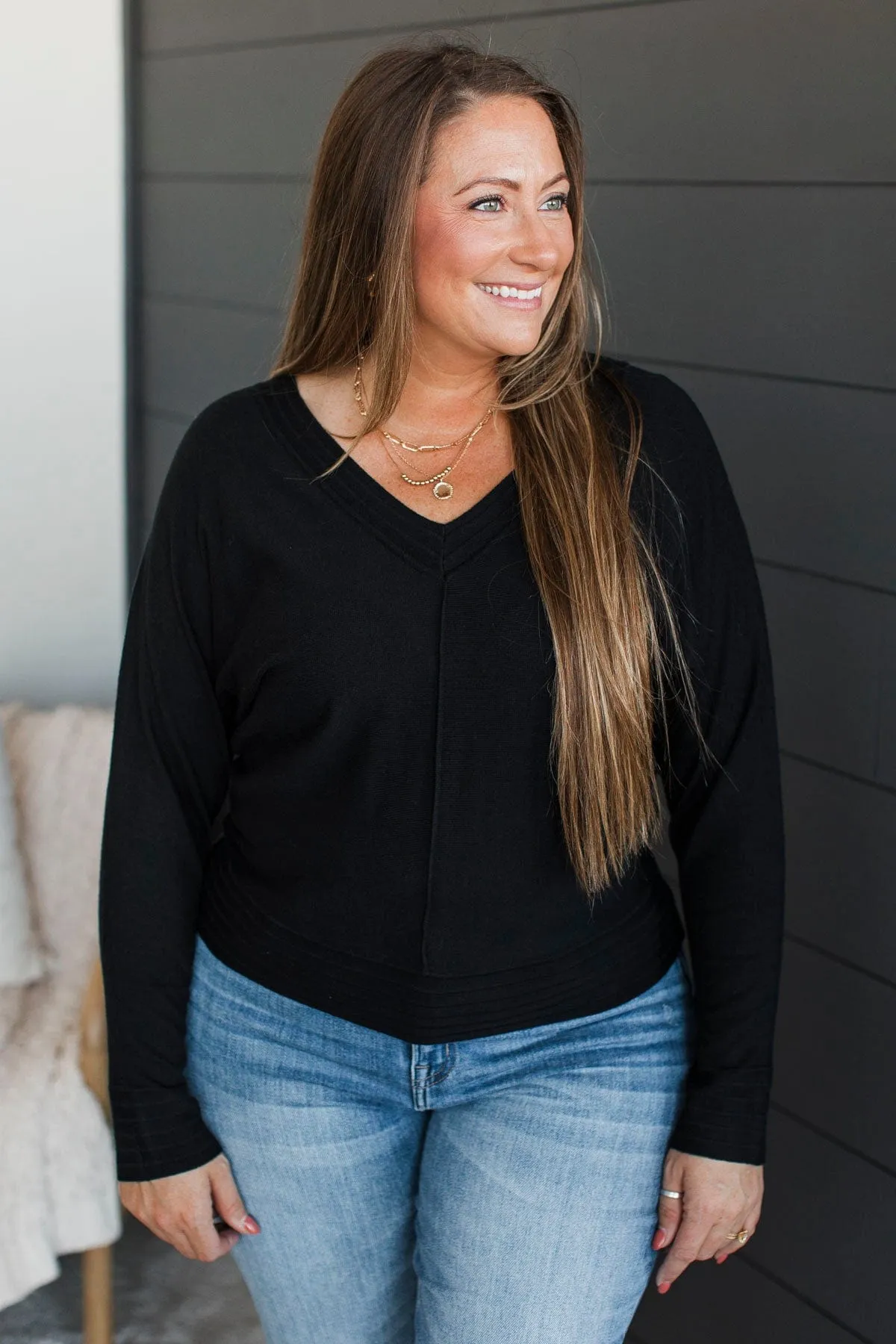 Favorite Times V-Neck Sweater- Black