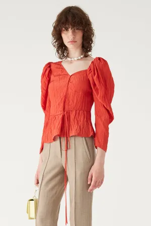 Fiona Blouse in Red Crinkle Satin