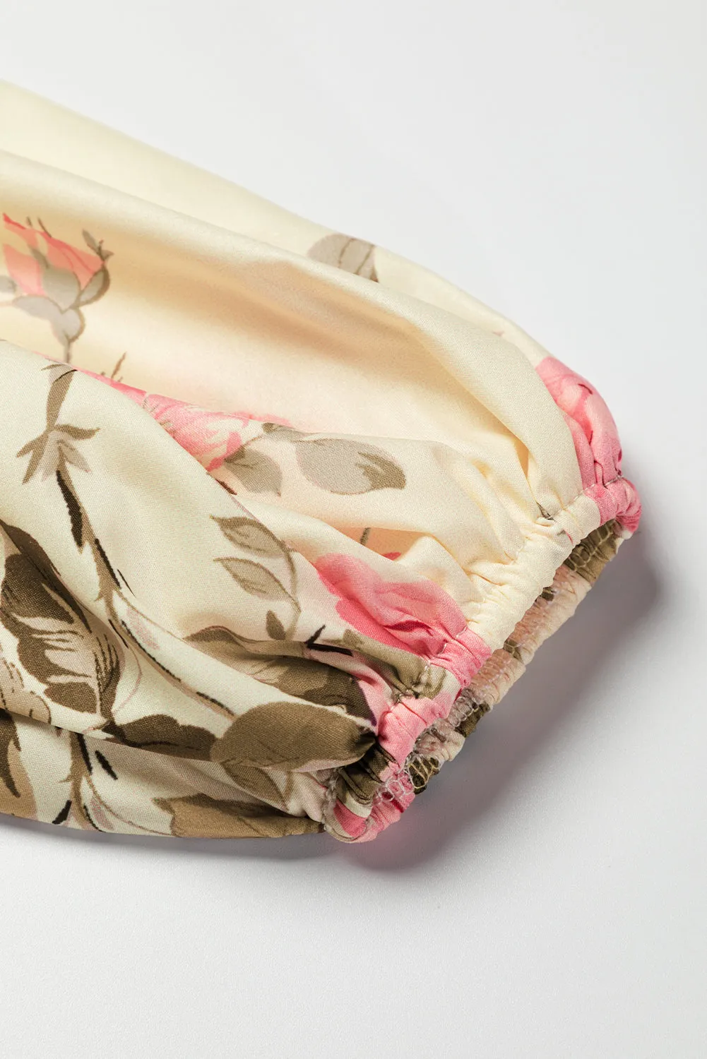 Floral Print Lantern Sleeve V-Neck Blouse