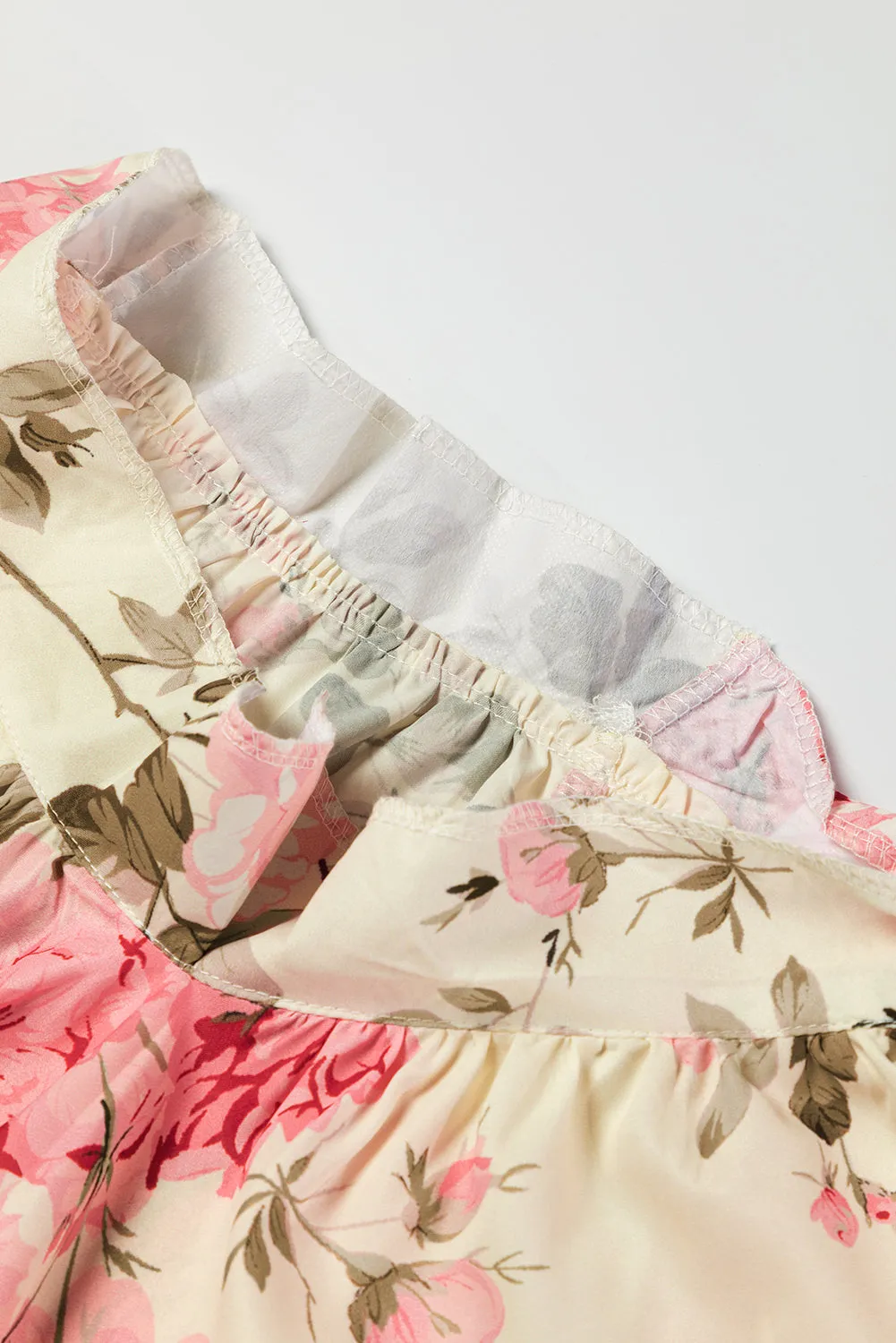 Floral Print Lantern Sleeve V-Neck Blouse