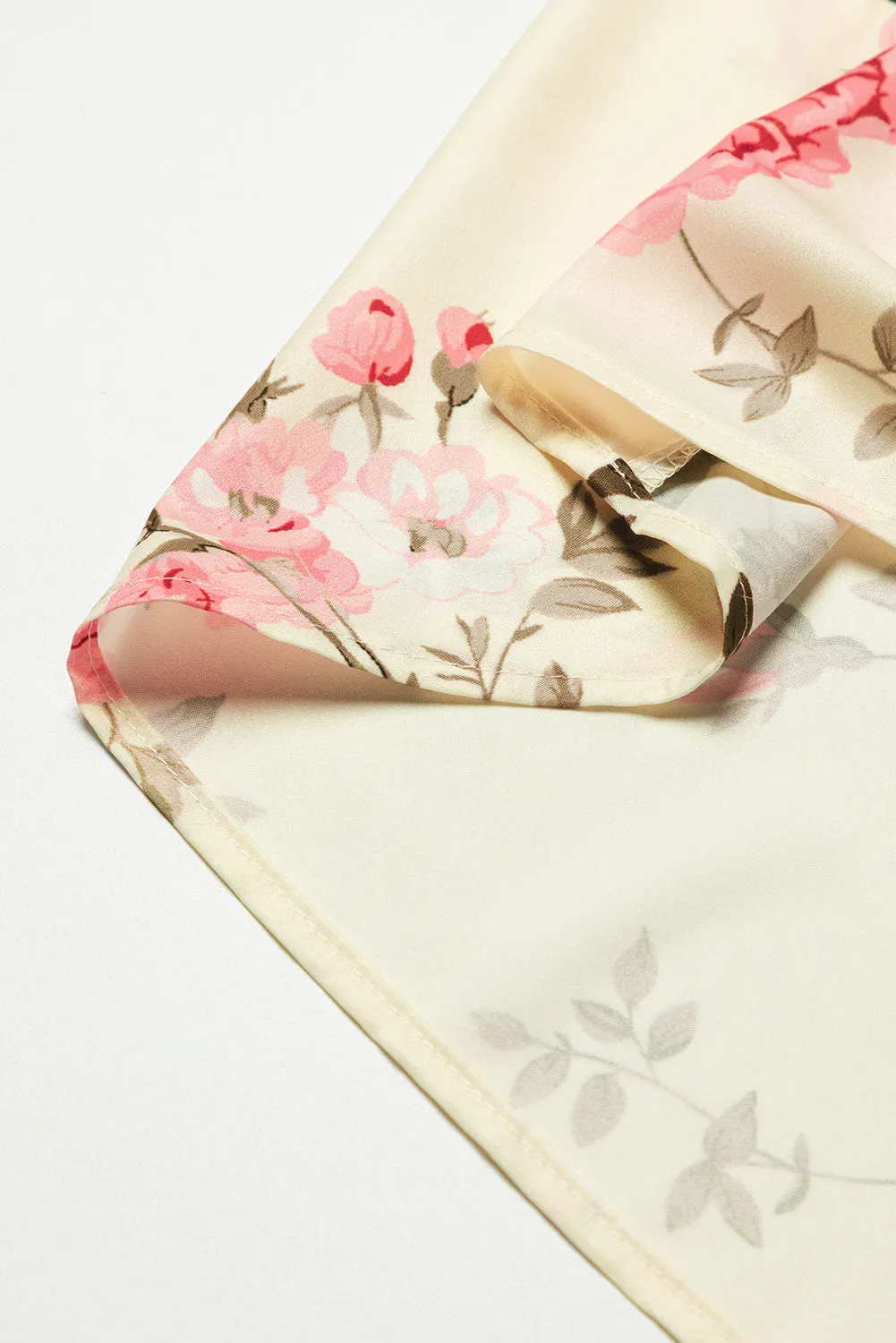 Floral Print Lantern Sleeve V-Neck Blouse