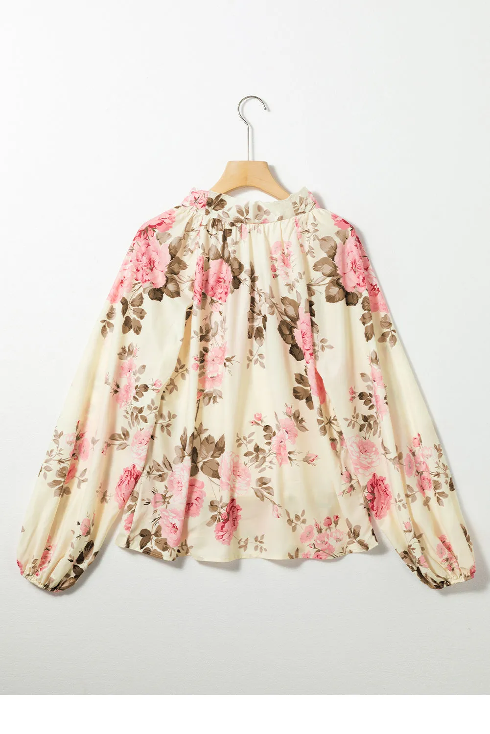 Floral Print Lantern Sleeve V-Neck Blouse