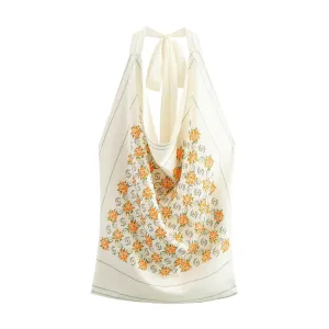 Floral Print Satin Halter Top