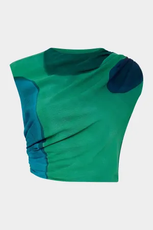 Frankie Gathered Top in Emerald Reflection