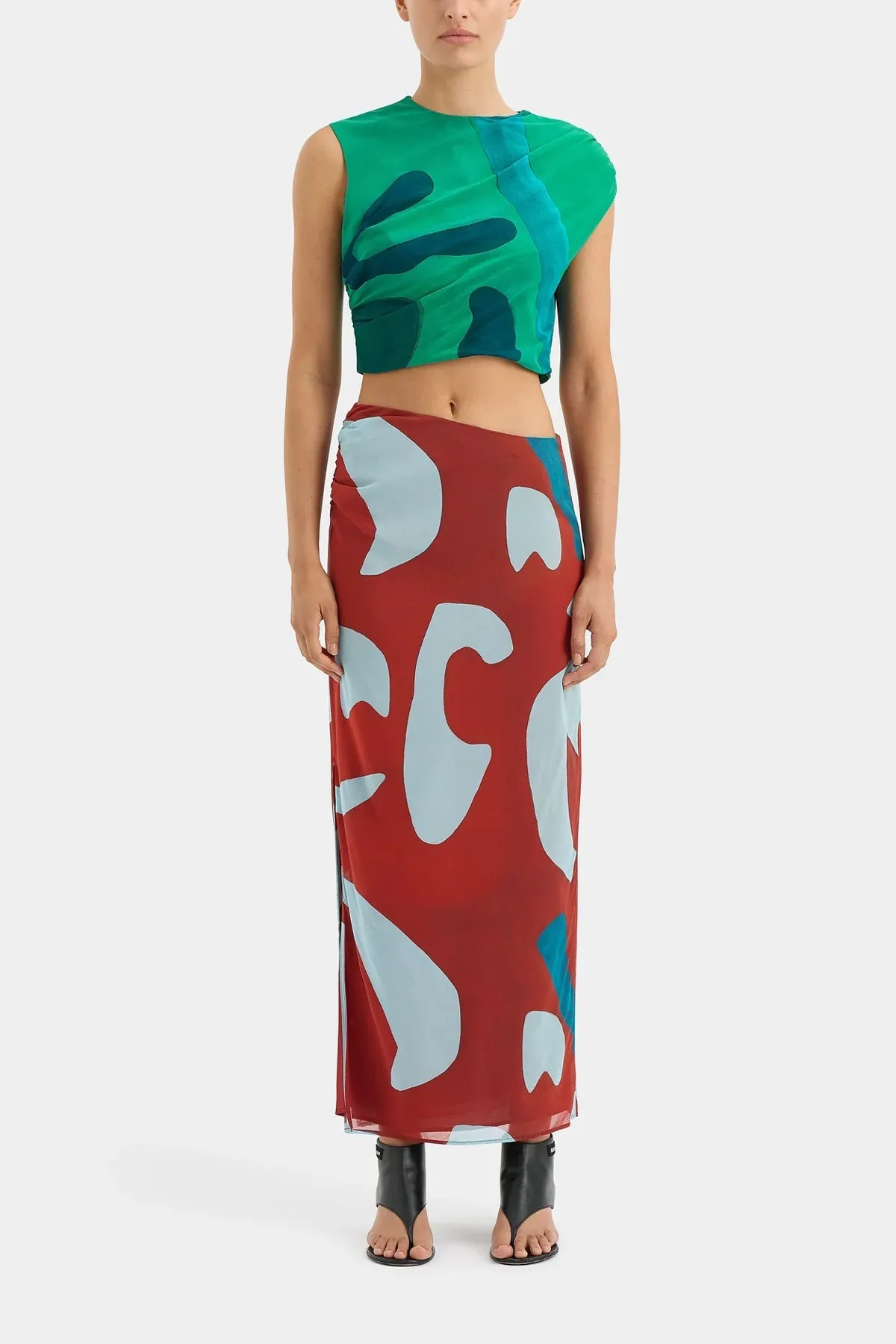 Frankie Gathered Top in Emerald Reflection