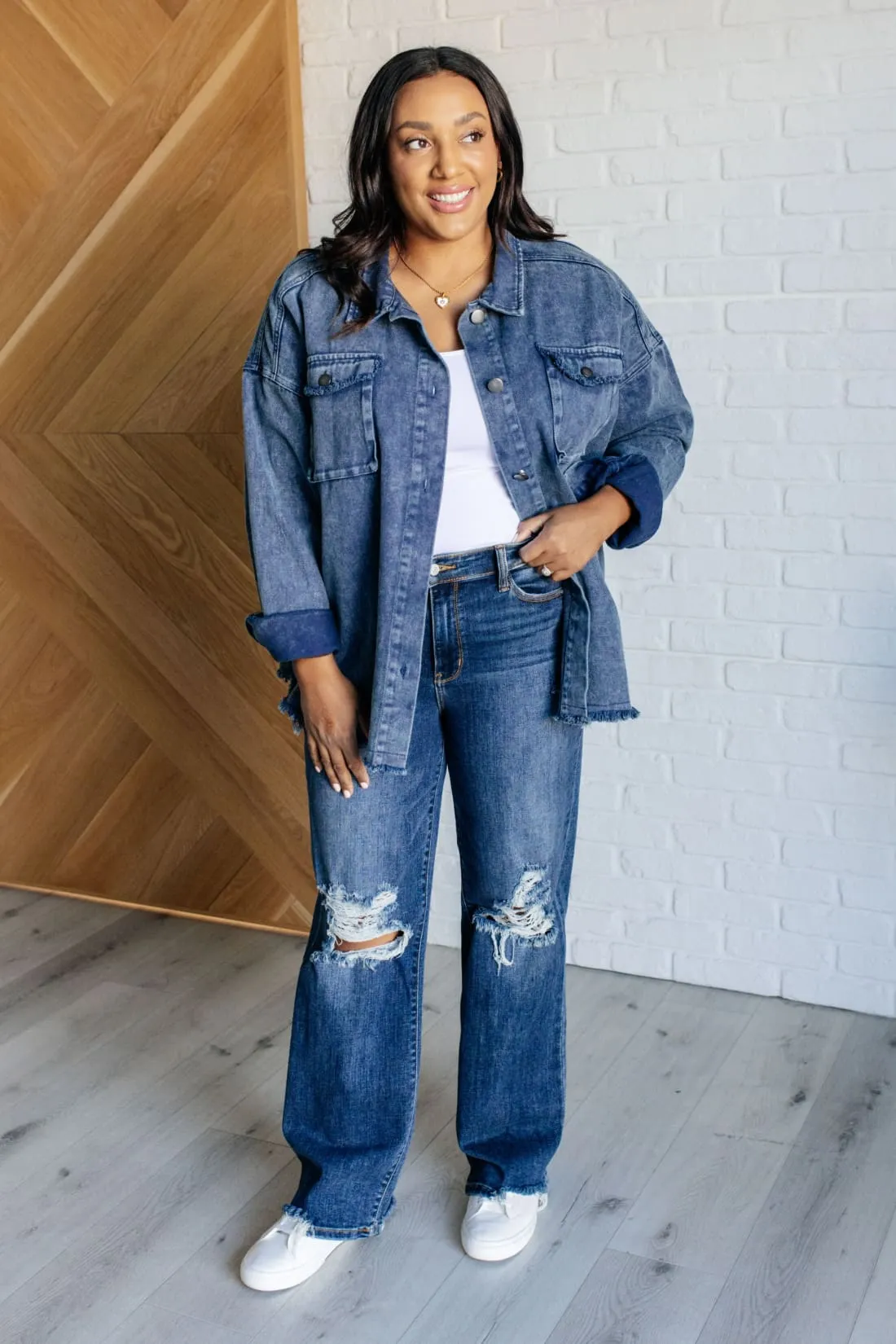 Frayed Hem Denim Shacket