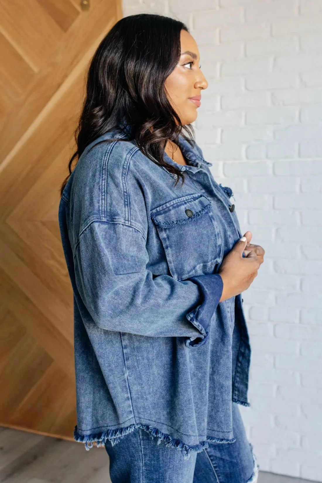 Frayed Hem Denim Shacket