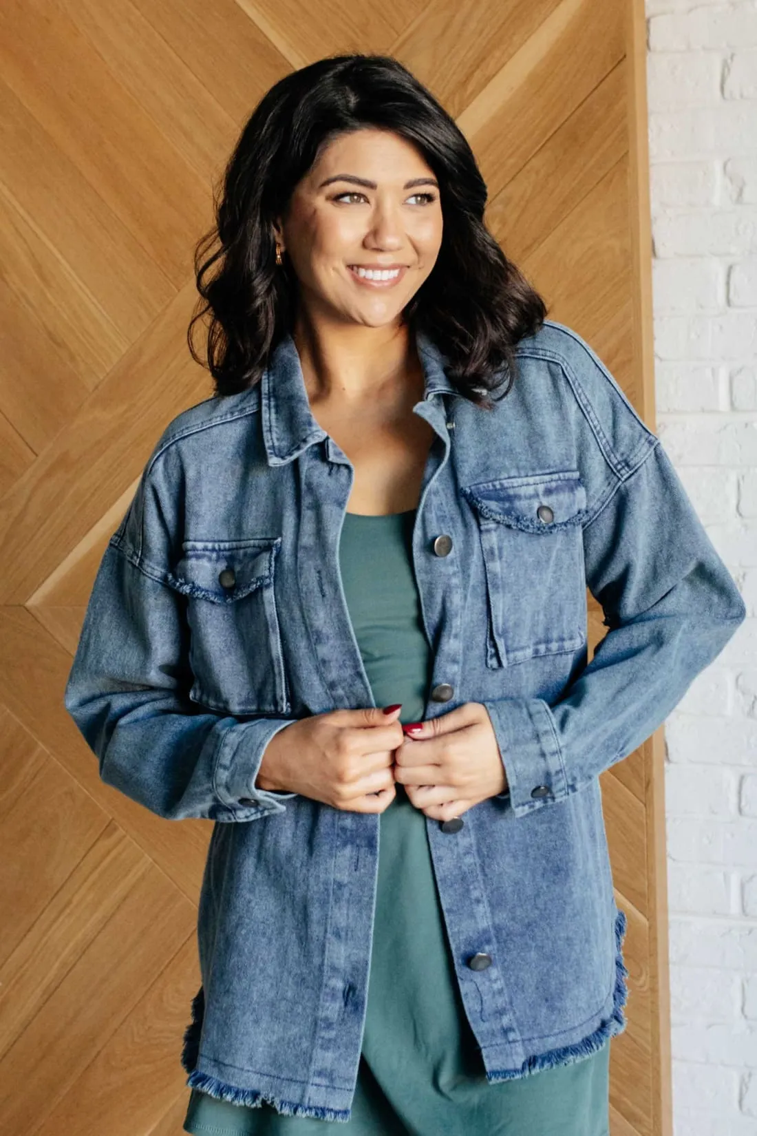 Frayed Hem Denim Shacket