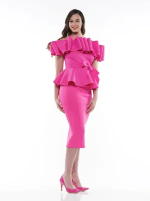 Fushia pink peplum top and skirt
