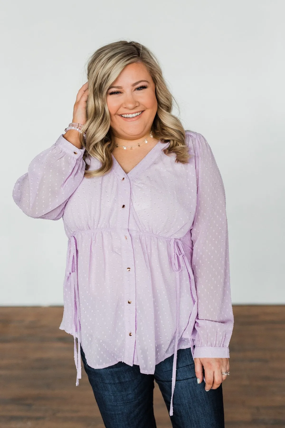 Get Together V-Neck Tie Blouse- Lilac