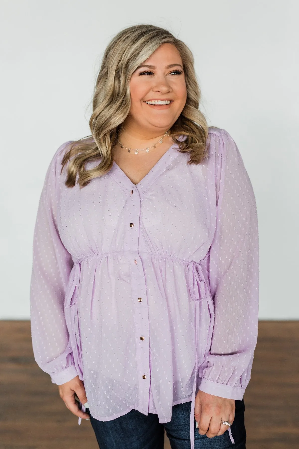 Get Together V-Neck Tie Blouse- Lilac