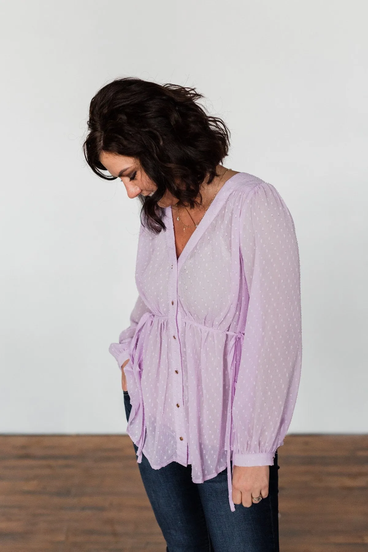 Get Together V-Neck Tie Blouse- Lilac