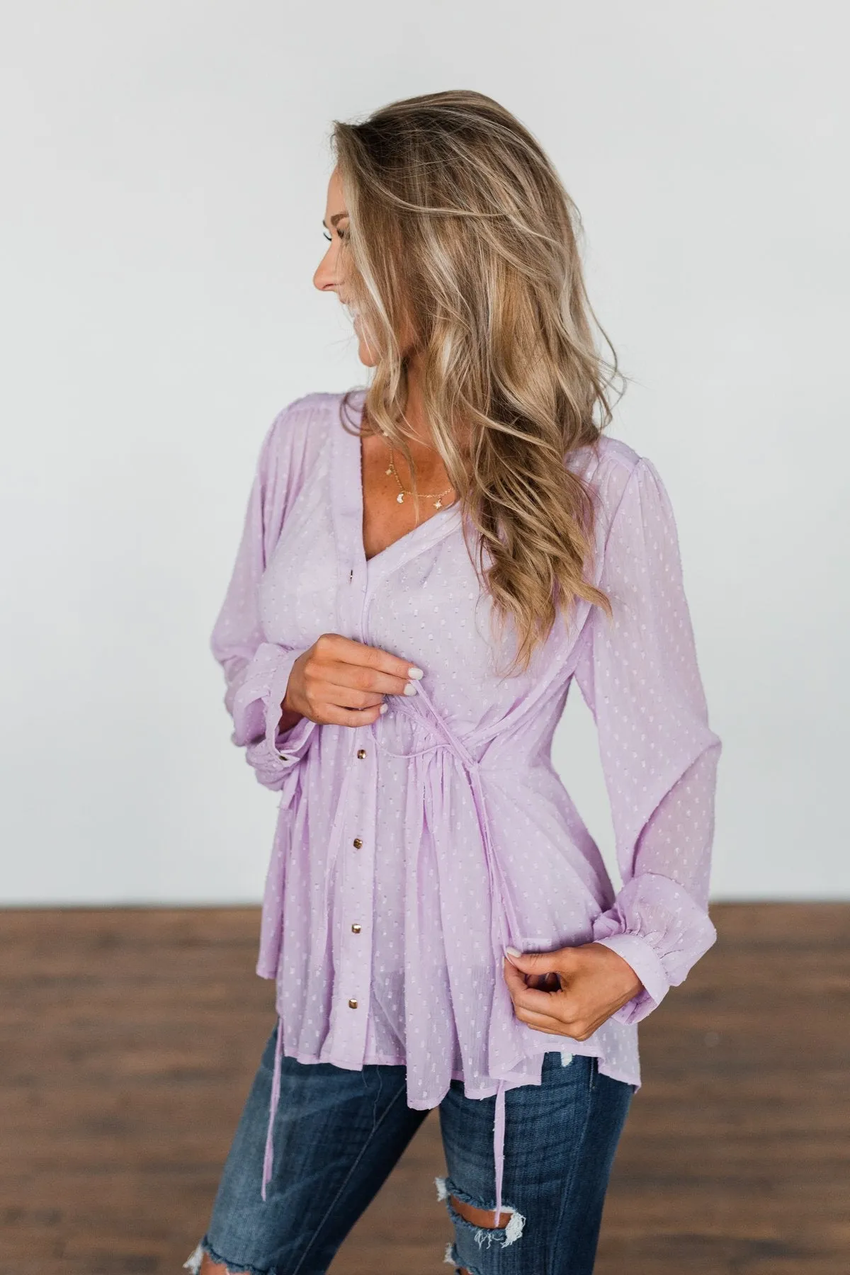 Get Together V-Neck Tie Blouse- Lilac