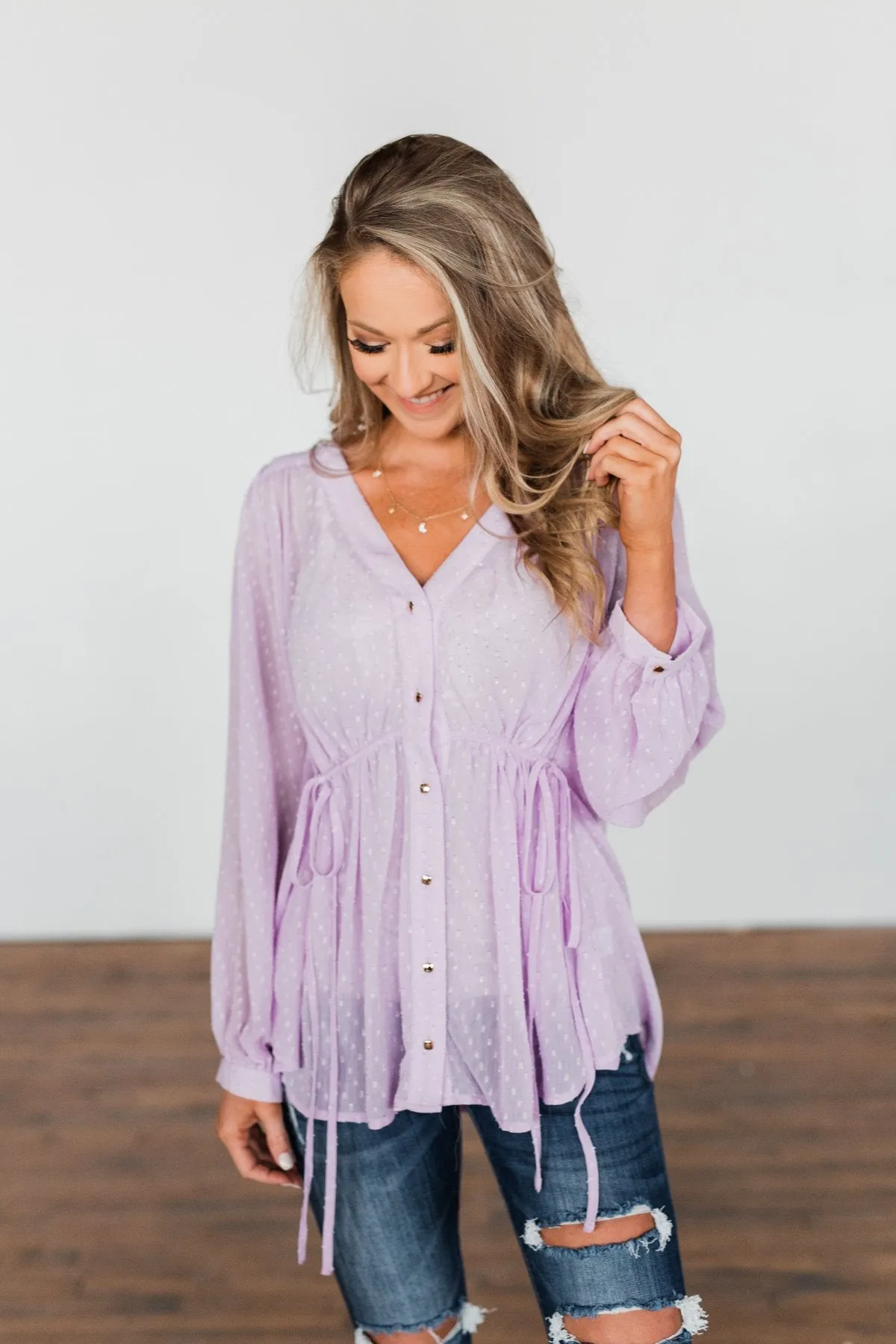 Get Together V-Neck Tie Blouse- Lilac