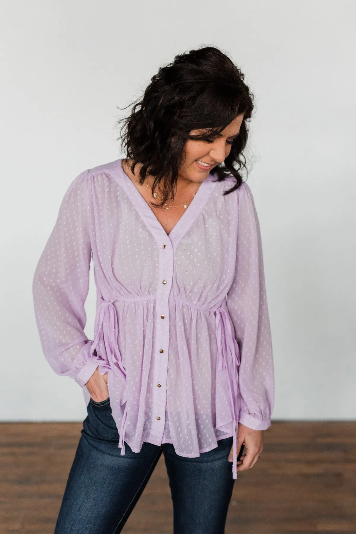 Get Together V-Neck Tie Blouse- Lilac