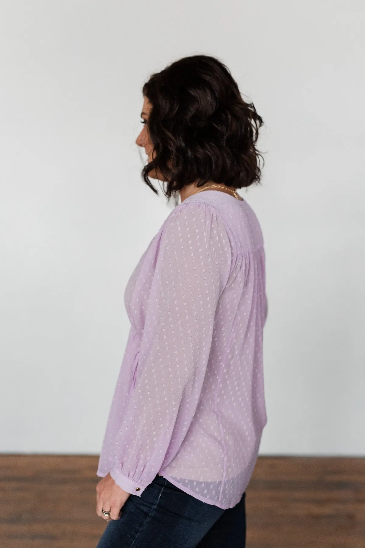 Get Together V-Neck Tie Blouse- Lilac