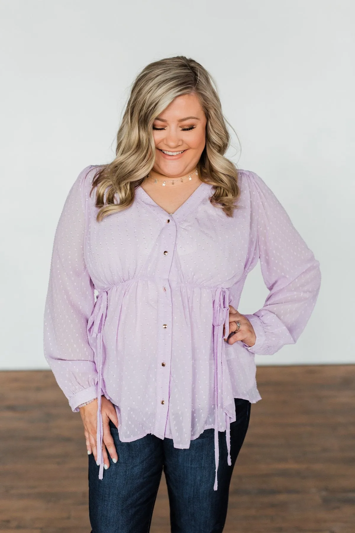 Get Together V-Neck Tie Blouse- Lilac