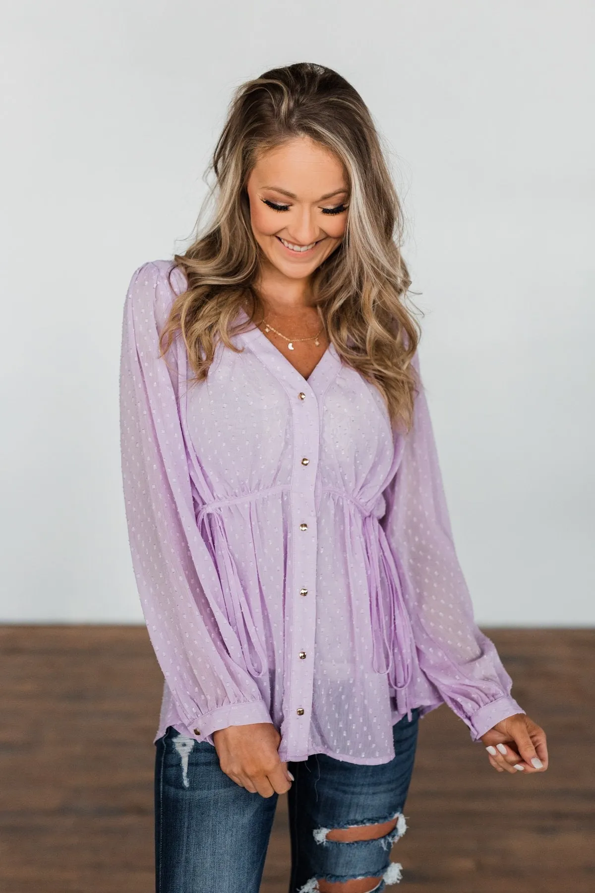 Get Together V-Neck Tie Blouse- Lilac