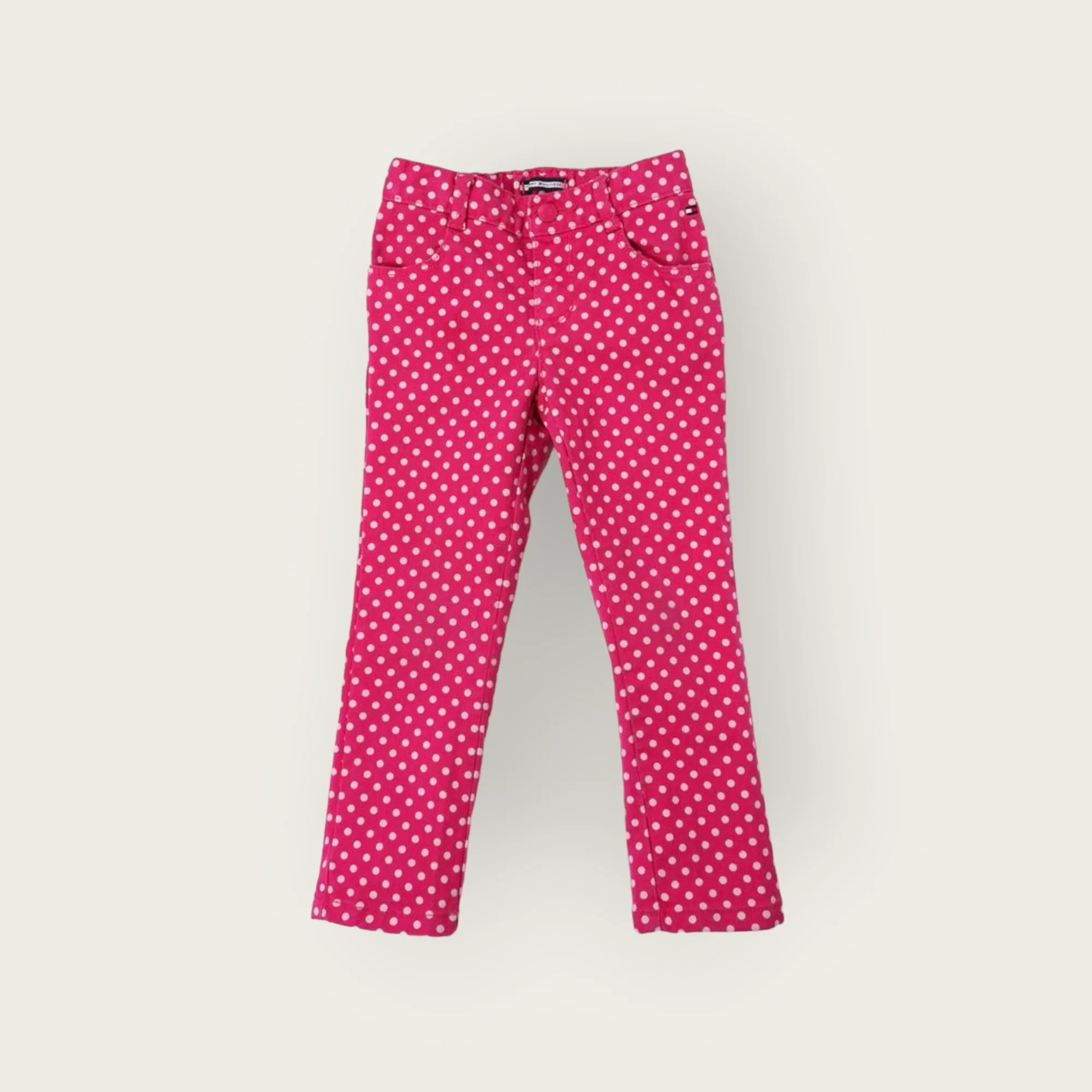 GIRL SIZE 3 YEARS - TOMMY HILFIGER, Pink & White Polka Dot Skinny Jeans EUC B4