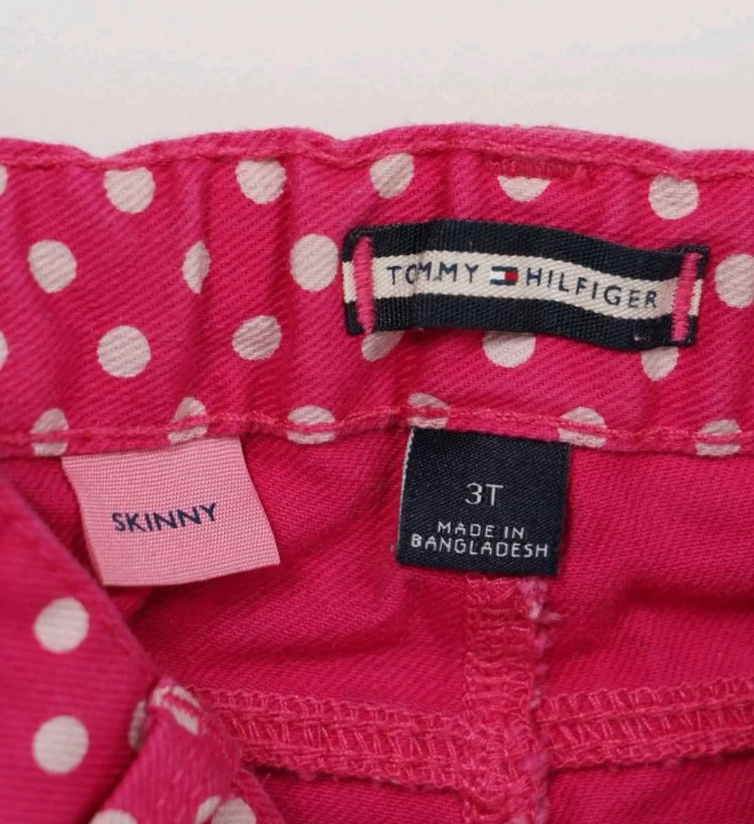GIRL SIZE 3 YEARS - TOMMY HILFIGER, Pink & White Polka Dot Skinny Jeans EUC B4
