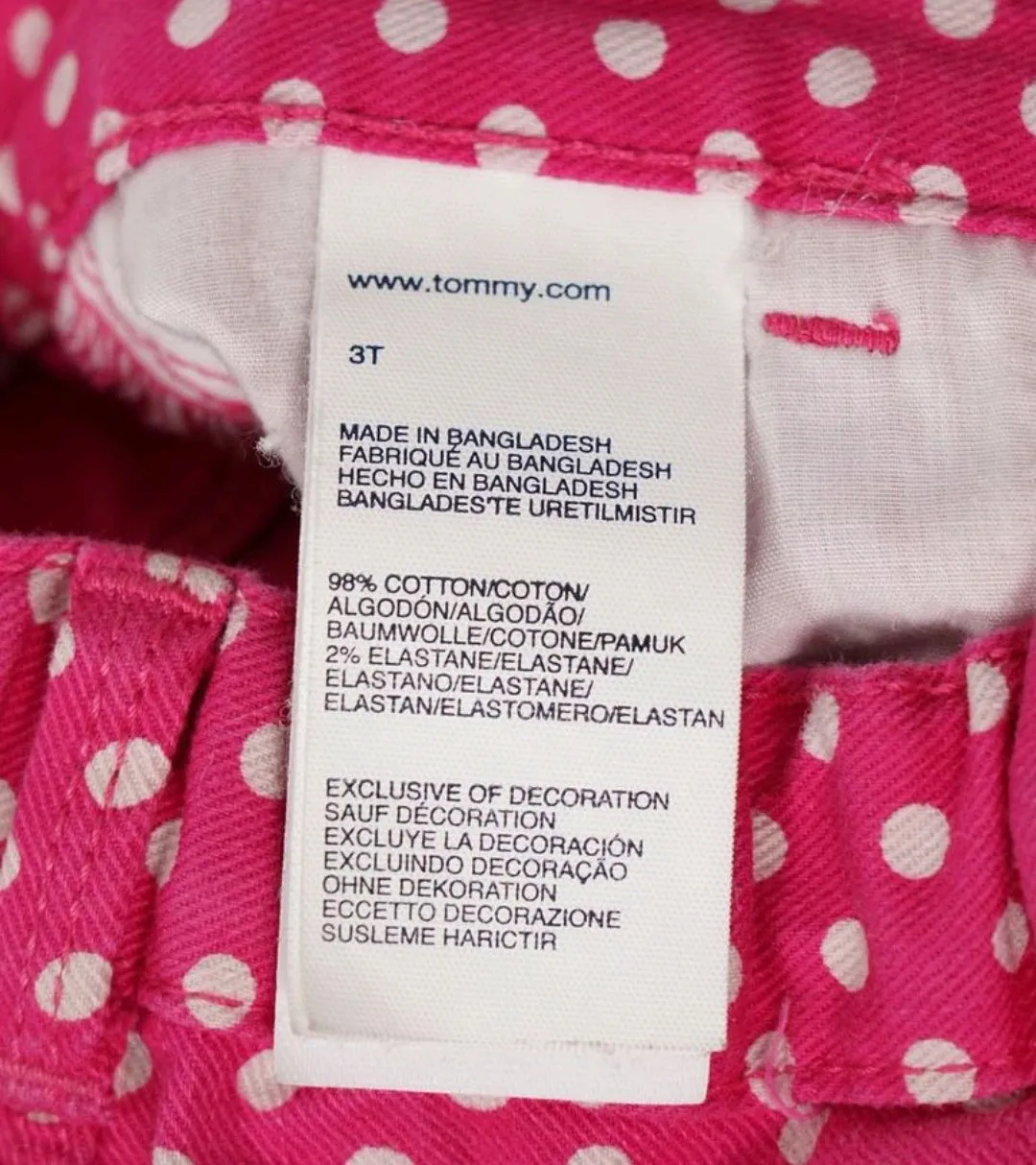 GIRL SIZE 3 YEARS - TOMMY HILFIGER, Pink & White Polka Dot Skinny Jeans EUC B4