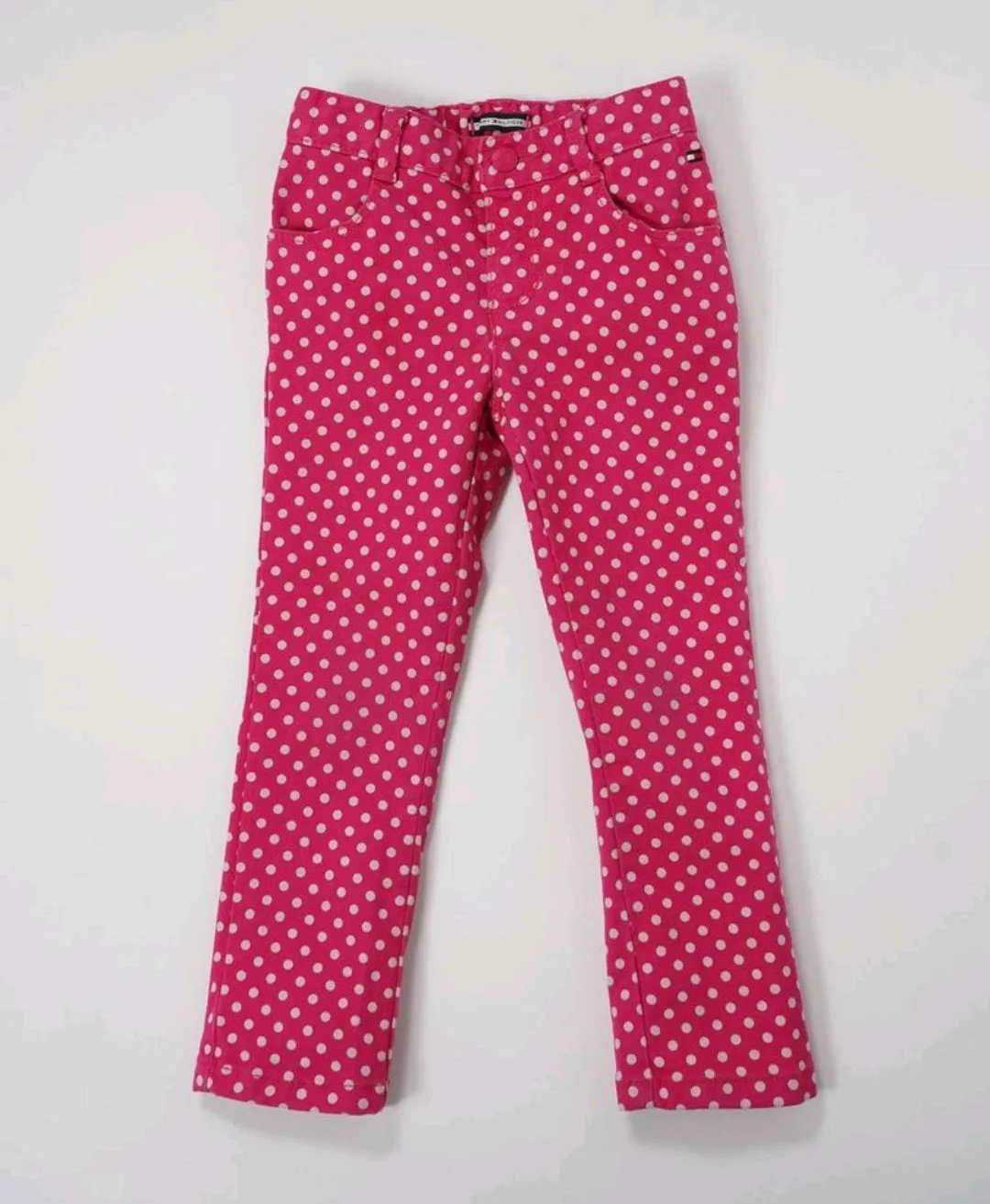 GIRL SIZE 3 YEARS - TOMMY HILFIGER, Pink & White Polka Dot Skinny Jeans EUC B4