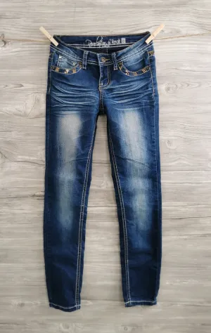 GIRL SIZE 8 YEARS - REVOLUTION By Revolt, Embellished Skinny Jeans EUC B55