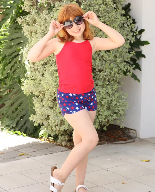 Girls UPF 50  Recycled Poly Printed Swim Trunks | USA Stars