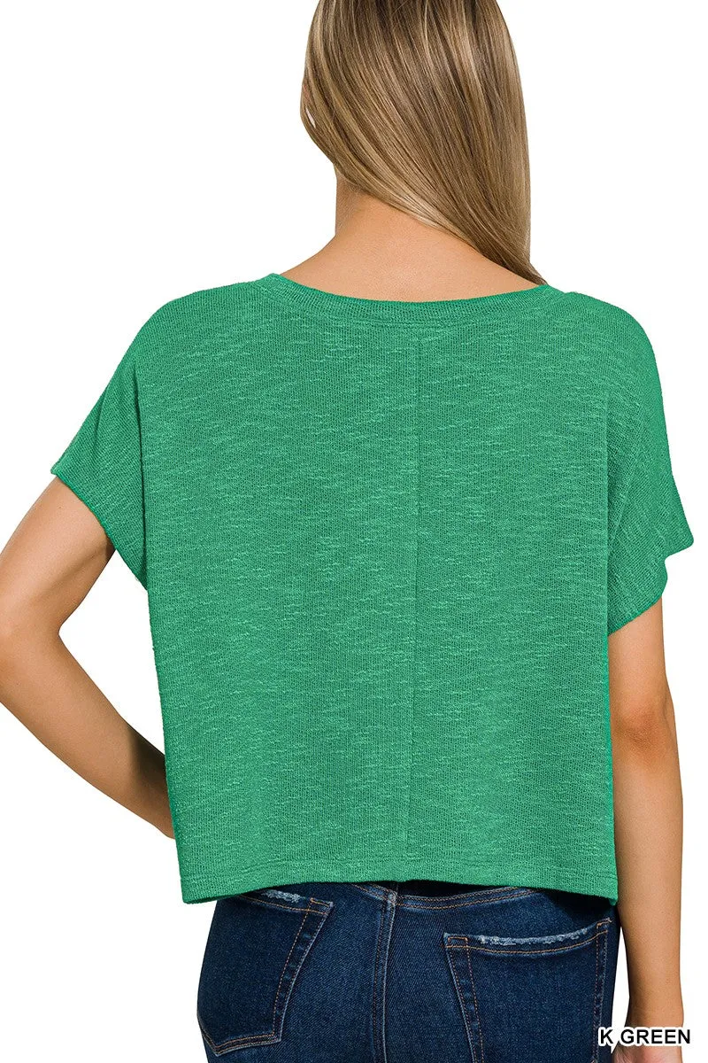 HACCI SLUB V-NECK DROP SHOULDER CROP TOP