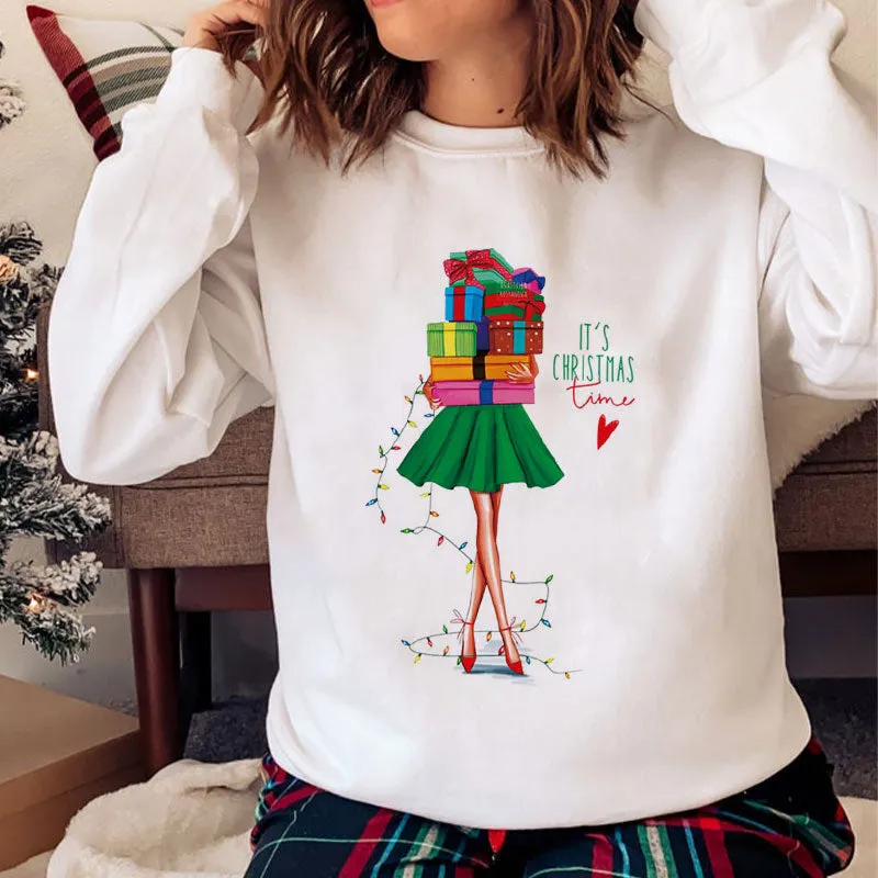 Happy Christmas O-Neck White Sweater U