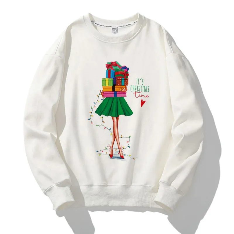 Happy Christmas O-Neck White Sweater U
