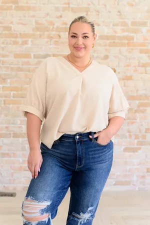 Hazel Blues® |  Up For Anything V-Neck Blouse in Taupe