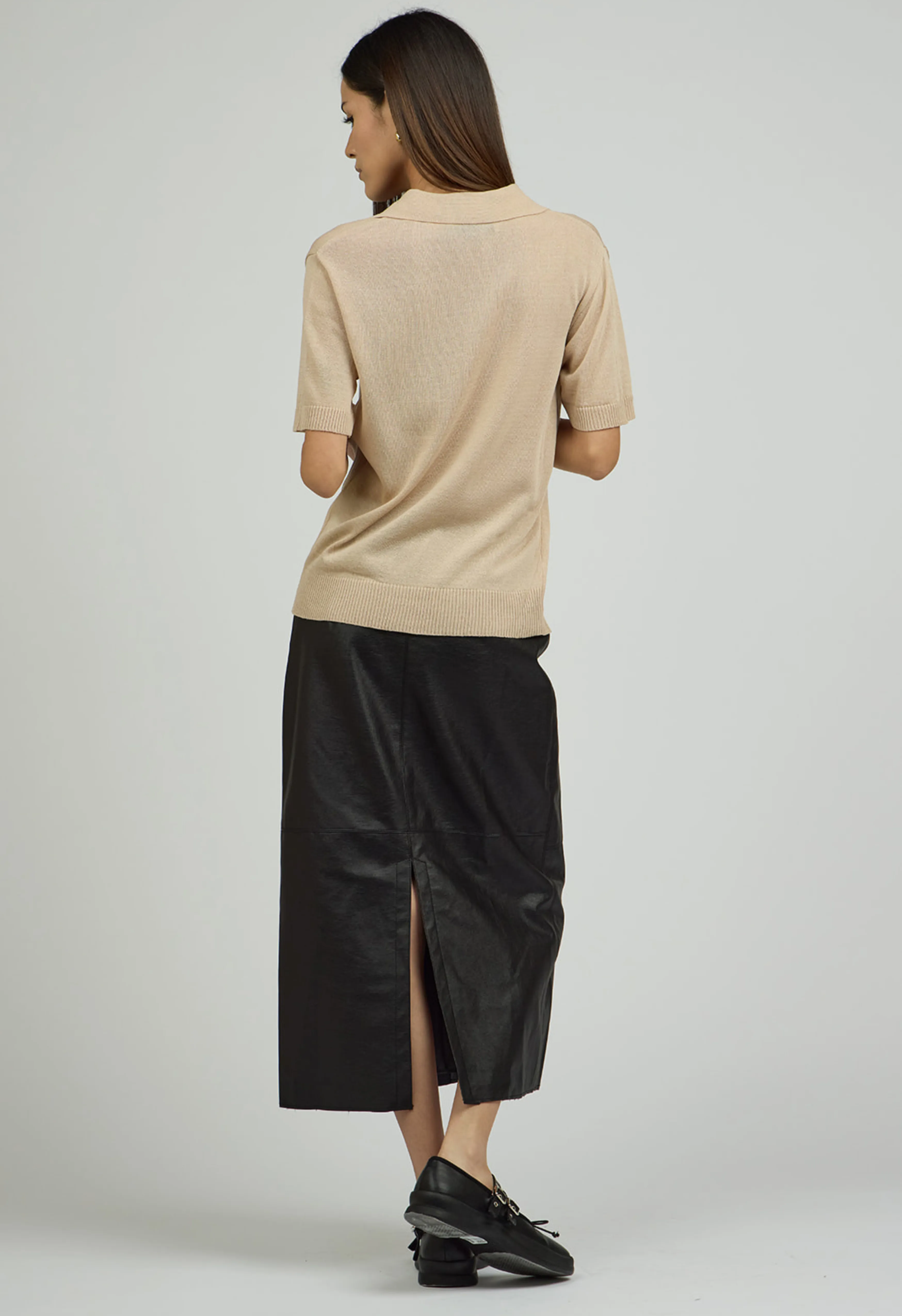 Helen Knit Polo in Beige