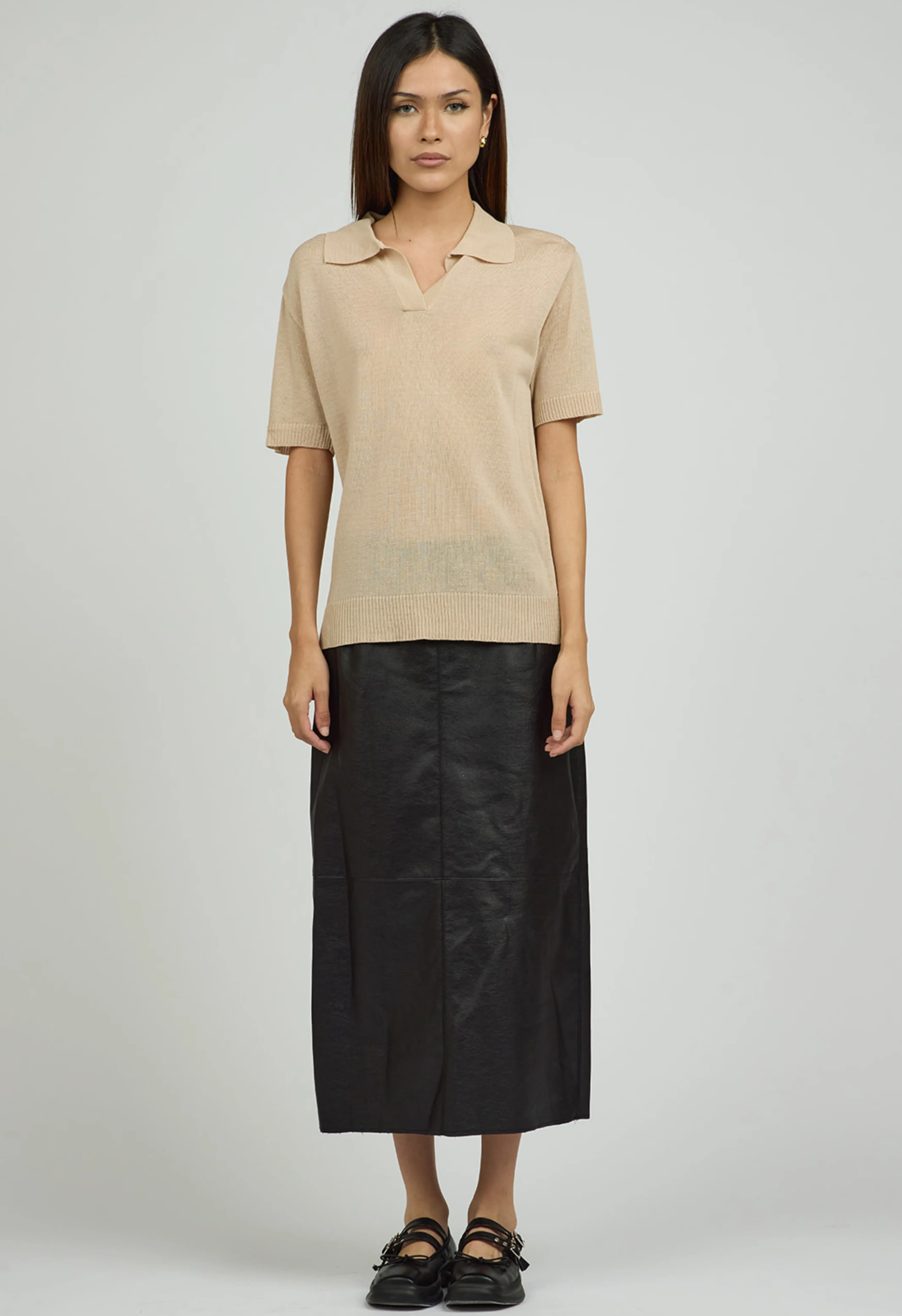 Helen Knit Polo in Beige
